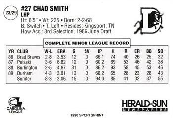 1990 Durham Bulls #23 Chad Smith Back