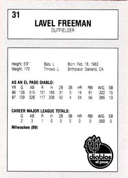 1990 El Paso Diablos All-Time Greats #31 LaVel Freeman Back