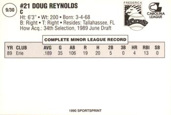 1990 SportsPrint Frederick Keys #9 Doug Reynolds Back