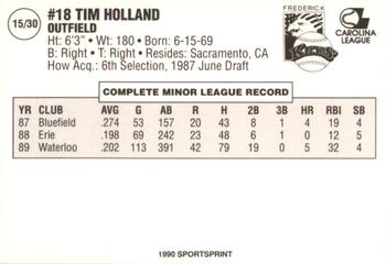 1990 SportsPrint Frederick Keys #15 Tim Holland Back