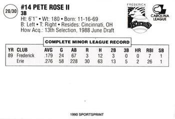 1990 SportsPrint Frederick Keys #20 Pete Rose II Back