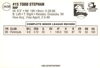 1990 SportsPrint Frederick Keys #24 Todd Stephan Back