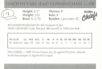 1990 Peoria Chiefs #1 Earl Cunningham Back