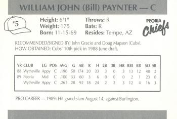 1990 Peoria Chiefs #5 Bill Paynter Back