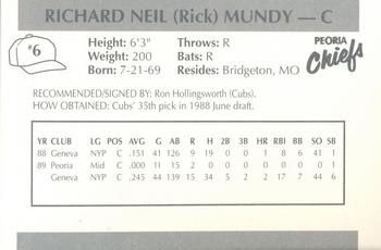 1990 Peoria Chiefs #6 Rick Mundy Back