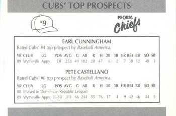 1990 Peoria Chiefs #9 Earl Cunningham / Pete Castellano Back