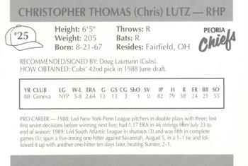1990 Peoria Chiefs #25 Chris Lutz Back