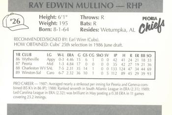 1990 Peoria Chiefs #26 Ray Mullino Back