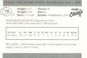 1990 Peoria Chiefs #28 Dave Swartzbaugh Back