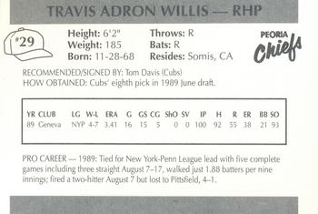 1990 Peoria Chiefs #29 Travis Willis Back