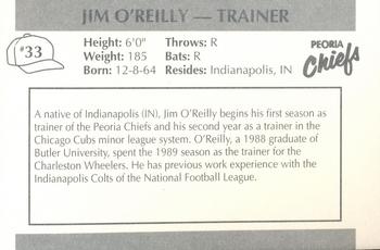 1990 Peoria Chiefs #33 Jim O'Reilly Back