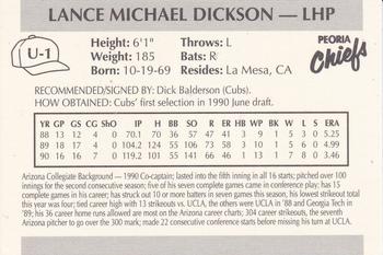 1990 Peoria Chiefs Update #U1 Lance Dickson Back