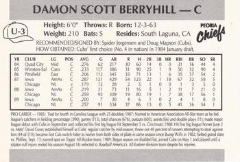 1990 Peoria Chiefs Update #U3 Damon Berryhill Back