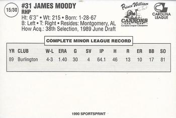 1990 SportsPrint Prince William Cannons #15 James Moody Back