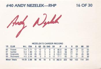 1990 Richmond Braves #16 Andy Nezelek Back