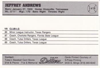 1990 Tulsa Drillers #2 Jeff Andrews Back