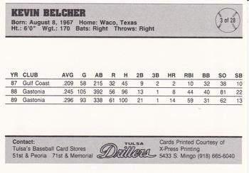 1990 Tulsa Drillers #3 Kevin Belcher Back