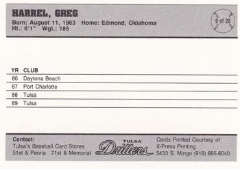 1990 Tulsa Drillers #9 Greg Harrel Back