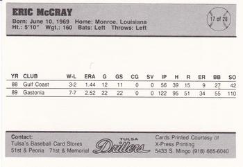 1990 Tulsa Drillers #17 Eric McCray Back