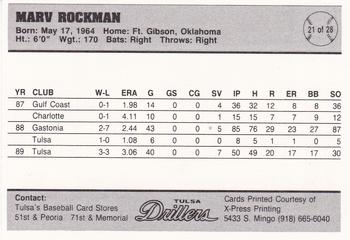 1990 Tulsa Drillers #21 Marv Rockman Back