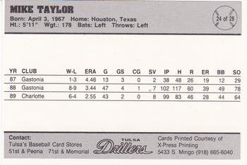 1990 Tulsa Drillers #24 Mike Taylor Back