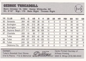 1990 Tulsa Drillers #26 George Threadgill Back