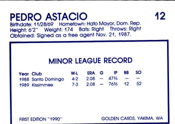 1990 Yakima Bears #12 Pedro Astacio Back