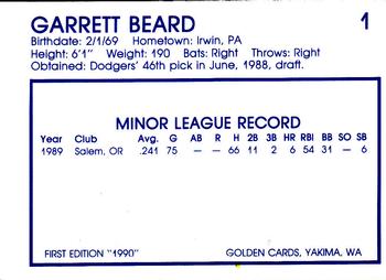 1990 Yakima Bears #1 Garrett Beard Back