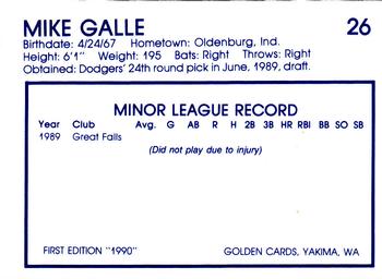 1990 Yakima Bears #26 Mike Galle Back