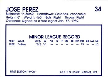 1990 Yakima Bears #34 Jose Perez Back