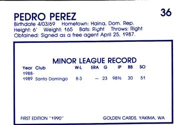 1990 Yakima Bears #36 Pedro Perez Back