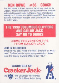 1990 Columbus Clippers Police #1 Ken Rowe Back