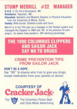 1990 Columbus Clippers Police #3 Stump Merrill Back