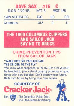 1990 Columbus Clippers Police #7 Dave Sax Back