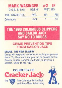 1990 Columbus Clippers Police #25 Mark Wasinger Back