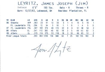 1990 Columbus Clippers #14 Jim Leyritz Back