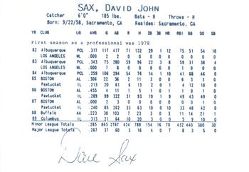 1990 Columbus Clippers #16 Dave Sax Back
