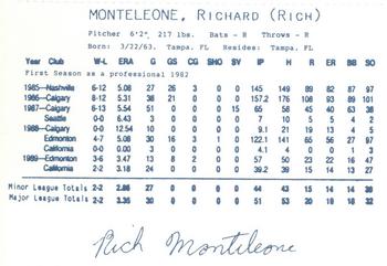 1990 Columbus Clippers #30 Rich Monteleone Back