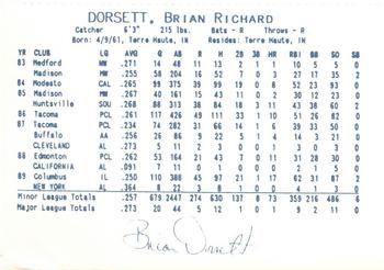 1990 Columbus Clippers #34 Brian Dorsett Back