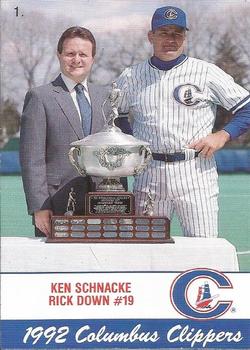 1992 Columbus Clippers Police #1 Ken Schnacke / Rick Down Front