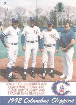 1992 Columbus Clippers Police #2 Ted Uhlaender / Mike Brown / Hop Cassady Front