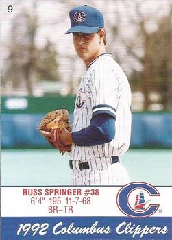 1992 Columbus Clippers Police #9 Russ Springer Front