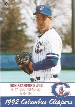 1992 Columbus Clippers Police #10 Don Stanford Front