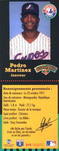 1995-96 Hit the Books Montreal Expos Bookmarks #NNO Pedro Martinez Back