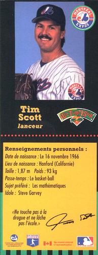 1995-96 Hit the Books Montreal Expos Bookmarks #NNO Tim Scott Back
