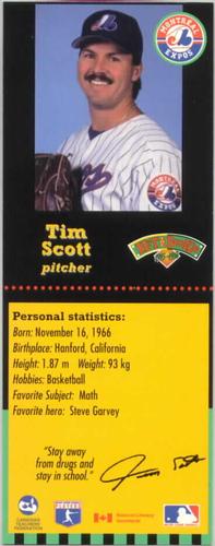 1995-96 Hit the Books Montreal Expos Bookmarks #NNO Tim Scott Front