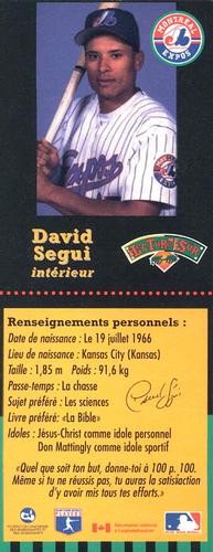 1995-96 Hit the Books Montreal Expos Bookmarks #NNO David Segui Back