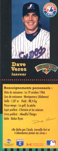 1995-96 Hit the Books Montreal Expos Bookmarks #NNO Dave Veres Back