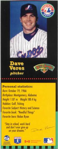 1995-96 Hit the Books Montreal Expos Bookmarks #NNO Dave Veres Front