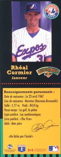 1995-96 Hit the Books Montreal Expos Bookmarks #NNO Rheal Cormier Back
